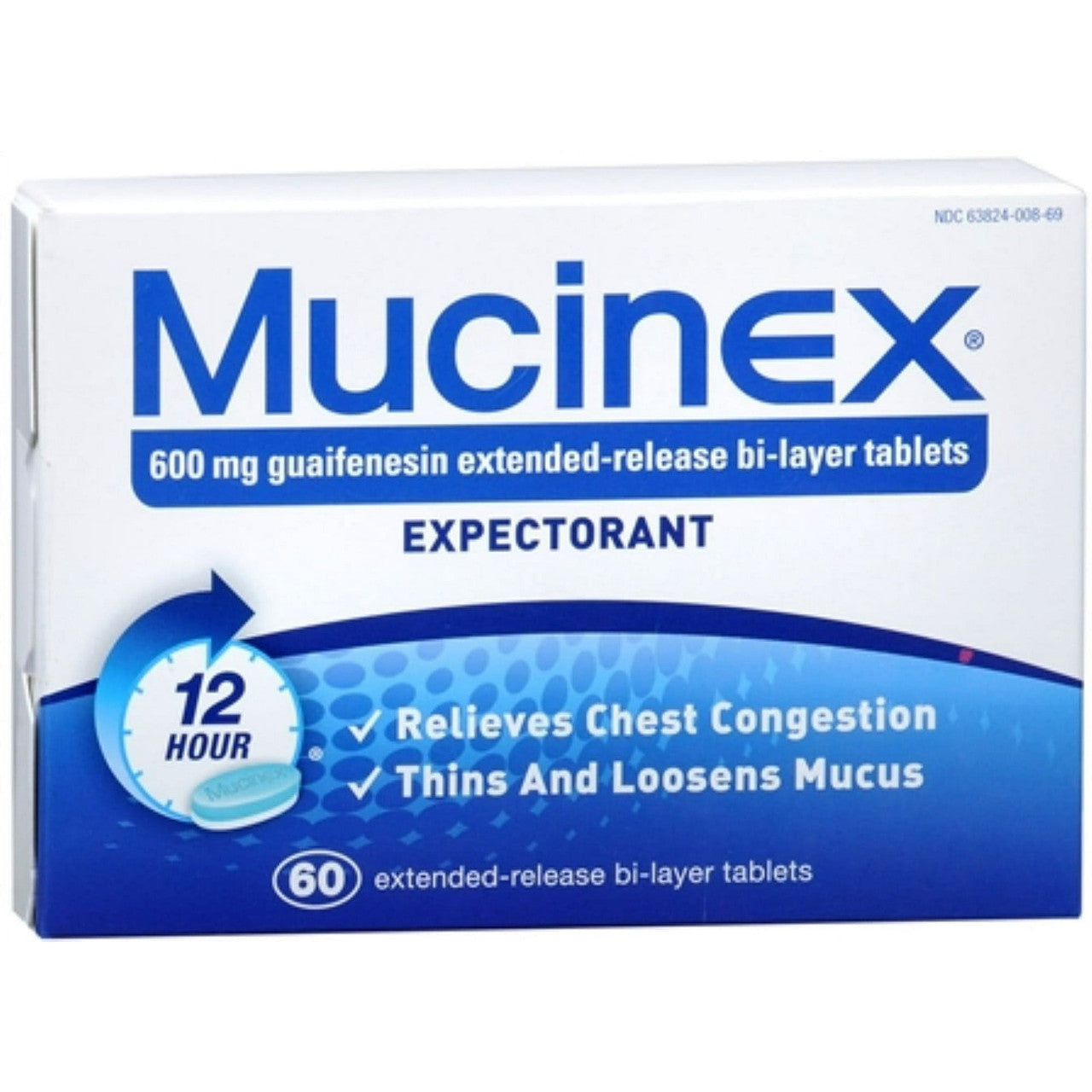 Mucinex Expectorant 12 Hour Guaifenesin Extended Release 600 Mg Tablets - 60 Ea